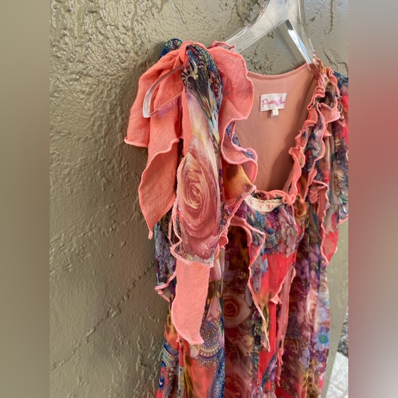 Y2K Dream Dress Short Mini Asymmetrical Handkerchief Silk Paris Hilton Layered L - Picture 8 of 16